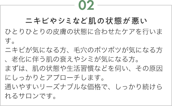 ニキビやシミなど肌の状態が悪い